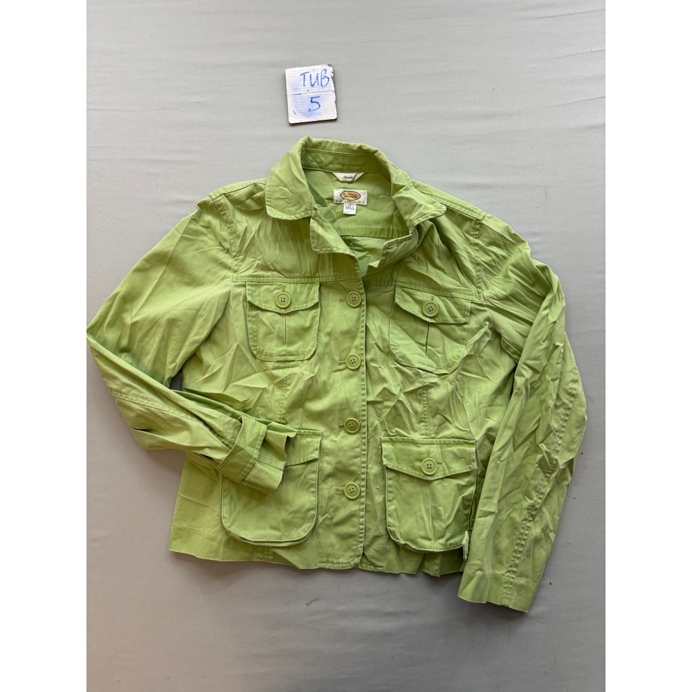 Talbots Petites Utility Jacket Lime Green Stretch Cotton 4 Pocket Size 14P